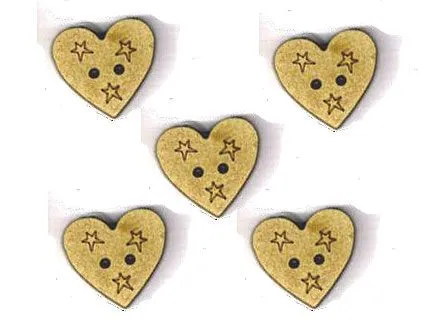 Botón Madera Corazón con Estrellas (x5)