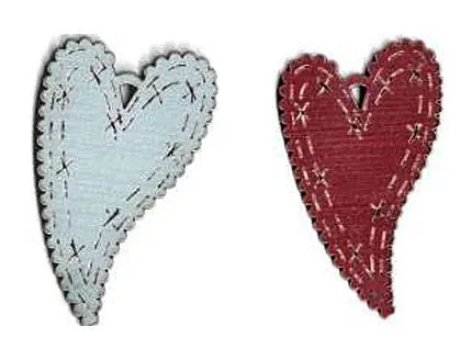 Botón Madera Pintada Corazón Curvado Azul o Rojo