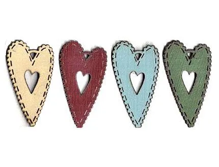 Botón Madera Pintada Corazón Doble Varios Colores