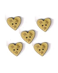 Botón Madera Corazón con Estrellas (x5)