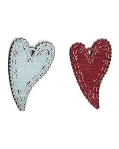 Botón Madera Pintada Corazón Curvado Azul o Rojo