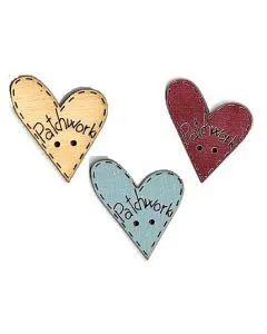 Botón Madera Pintada Corazón Patchwork Varios Colores