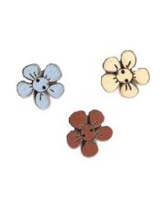 Botón Madera Pintada Flores (x3)