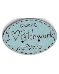 Botón Madera Pintada I Love Patchwork Azul